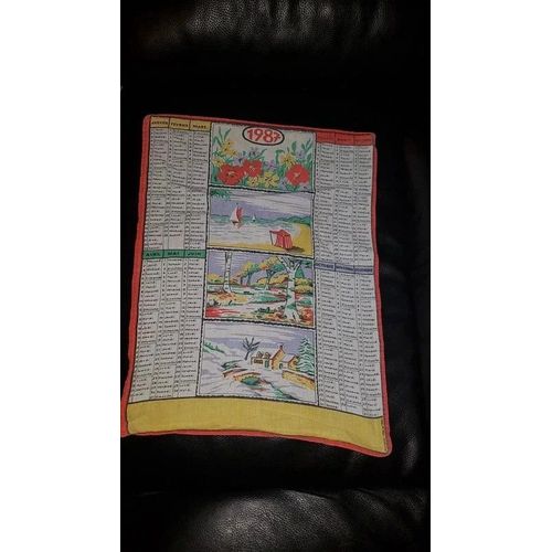 Torchon Calendrier Tissu Vintage Année 1987