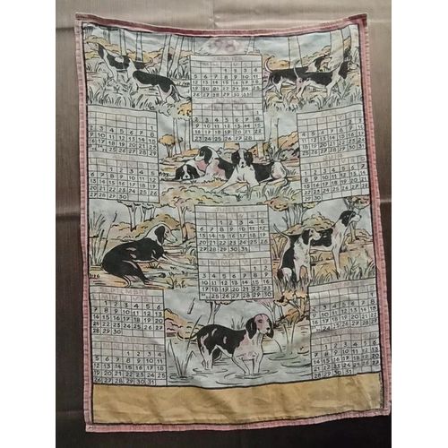 Torchon Calendrier Tissu Vintage Année 1987 Thème Chiens