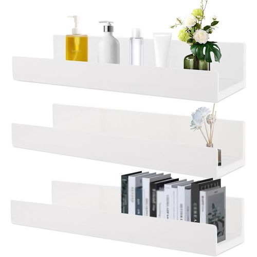 3 Pièces Etagere Murale Sans Trou, 23x9cm Étagère Murale Sans Percer Blanc, Etagere Murale Sans Percage, Etagere Murale Autocollante, Étagère Murale Sans Percage Pour Bureau, Salon, Cuisine