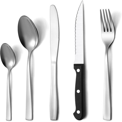 Couverts De Table, 30 Pièces Couverts, Couverts Pour 6 Personnes, Couverts Inox, Set Couverts De Table Avec Couteau À Steak, Poli Miroir, Design Ergonomique, Lavable Au Lave-Vaisselle