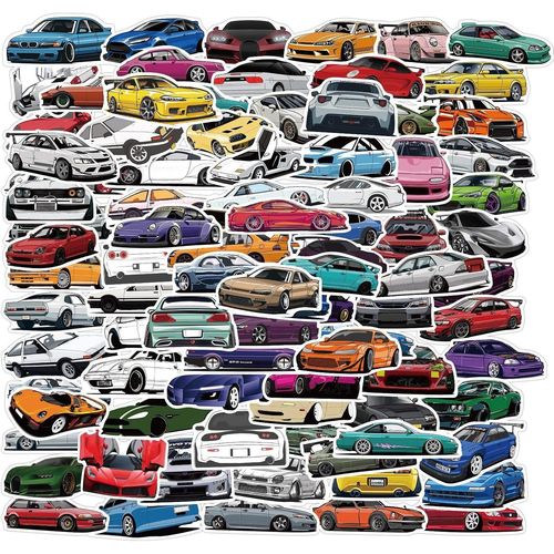 Lot De 100 Voiture Jdm Autocollants En Vinyle Mignons Pour Bouteille D'eau, Ordinateur Portable, Téléphone, Bagages, Autocollants De Planche À Roulettes Pour Adultes Adolescents Filles Enfants