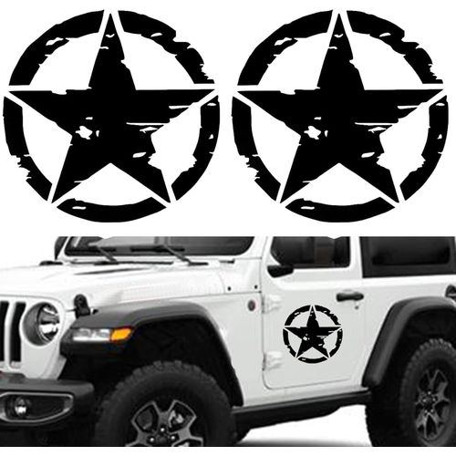 2 Unités Autocollant Militaire Etoile Noir Différentes Couleurs-Tailles 10 Cm 15 Cm 20 Cm 25cm ¿ Pvc Stickers 4x4 Decoration Deco Us Army Off Road Pour Moto Et Voiture Van (Noir 25cm)