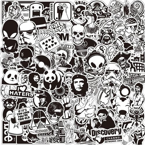 Modou Autocollants [120 Pcs], Noir Blanc Graffiti Vinyle Autocollants Pour Ordinateur Portable Voitures Moto Vélo Skateboard Bagages Pare-Chocs