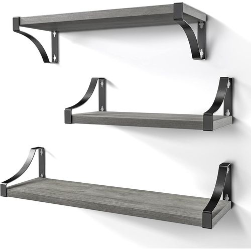 Etagères Murales Lot De 3, Étagère Murale Bois Et Métal, Etagères Murales De Rangementen Fil Métallique Rustique Charge Maximal 10kg (Gris)
