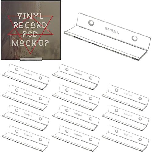 Lot de 12 supports muraux en vinyle pour disques et photos de 10 x 3,5 x 2 cm, En acrylique, Avec 24 vis murales, Transparent