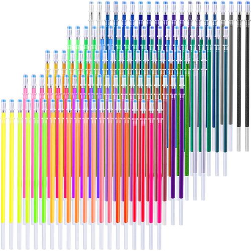 Recharges De Stylo Gel Coloré, Paquet De 100 Recharges De Stylo Coloré 4 Couleurs Recharges D'encre Pour Stylo Néon Paillettes Pastel Métalliques Livre De Coloriage Adulte Scrapbook Dessin