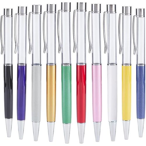 10 Pièces/Ensemble Stylo À Tube Vide Créatif Stylo À Bille Vide Bouchon En Argent Pour Bricolage Paillettes Résine Époxy Cristal Stylo À Bille, 10 Couleurs