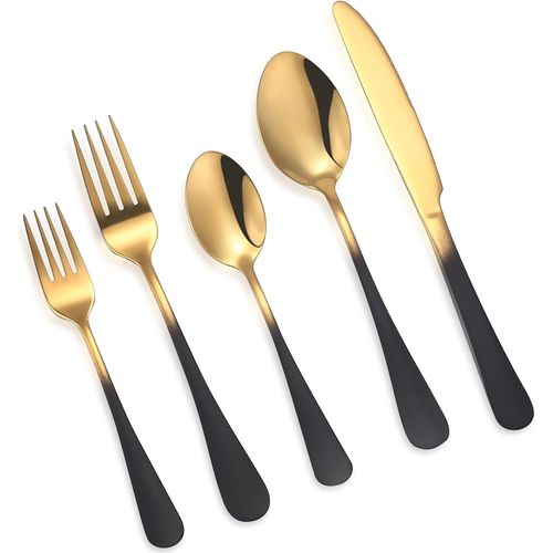 Ensemble De 5 Pièces De Couverts De Table En Acier Inoxydable, Ensemble De Couverts, Ensemble De Couverts Avec Fourchette Cuillère Couteau, Pour Famille/Party/Hôtel, Poli Miroir & Résistant