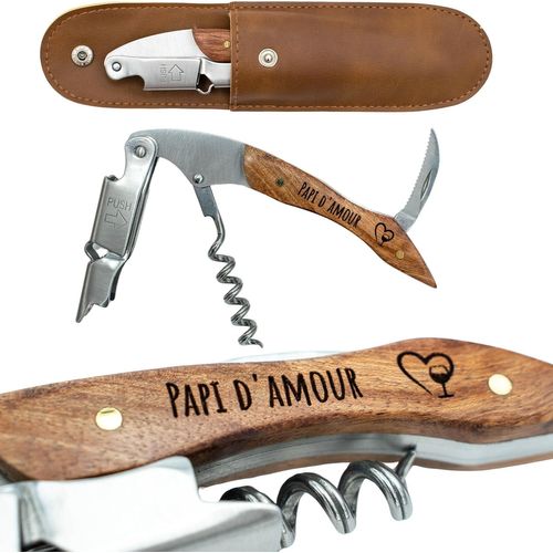 Tire-Bouchon Papi Sommelier En Acier Inoxydable Gravé, Professionnel, Fête Des Pères Et Noël - Ouvre-Capsule, Couteau - Cadeau Personnalisé Pour Homme- Ouvre-Bouteille Idée Cadeau Papi