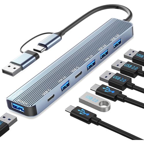 Adaptateur USB C,Adaptateur Multiport USB 3.0 7 en 1 avec USB 3.0,USB 2.0,Répartiteur USB,Hub USB de Type C Compatible ave MacBook Air/Pro,Galaxy,Pad,Dell,XPS,Windows.[R322]