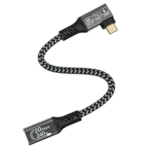rallonge usb c coudé 25cm, usb c femelle vers usb c male rallonge usb c 3.2 240W 20Gbps Rallonge USB C Vidéo 4K 60Hz USB Type-C en Nylon Tressé Compatible iPhone 15/16 Pro Max, Mackbook.[V832]
