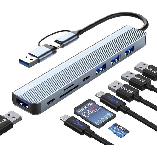 Hub USB C 3.0,8 en 2 USB Hub Multiport Lecteur avec USB 3.0,3 USB 2.0,Carte SD TF,2 USB C Ports,Hub USB de Type C pour MacBook Air/Pro,Galaxy,Pad,Windows,Ordinateur Portable,etc.[R28]