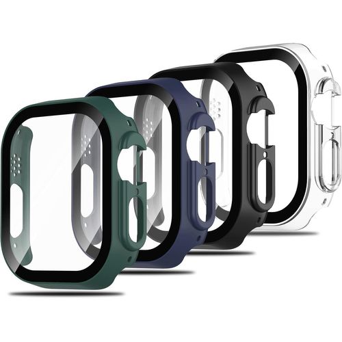 4 Pièces Protection Écran Compatible With Apple Watch Ultra/Ultra 2 49mm Coque 2 En 1 Cadre Pc Rigide Et Verre Trempé Hd,Sensible Au Toucher/Couverture Complète/Ultra Mince/Anti-Bulle.[U651]