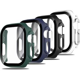 4 Pièces Protection Écran Compatible With Apple Watch Ultra/Ultra 2 49mm Coque 2 En 1 Cadre Pc Rigide Et Verre Trempé Hd,Sensible Au Toucher/Couverture Complète/Ultra Mince/Anti-Bulle.[U651]