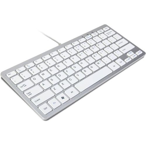 Clavier Mini Filaire USB Clavier Mince Argent & Blanc - Plug and Play - Compact et Durable - Convient pour PC, Ordinateur, Apple Mac, Ordinateur Portable, Windows, etc.