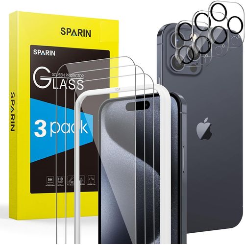 3 Pièces Verre Trempé Pour Iphone 15 Pro Max 6,7"" Avec 3 Pièces Caméra Arrière Protecteur,Ultra Résistant Vitre Protection Écran Avec Outil D'alignement Facile.[T68]
