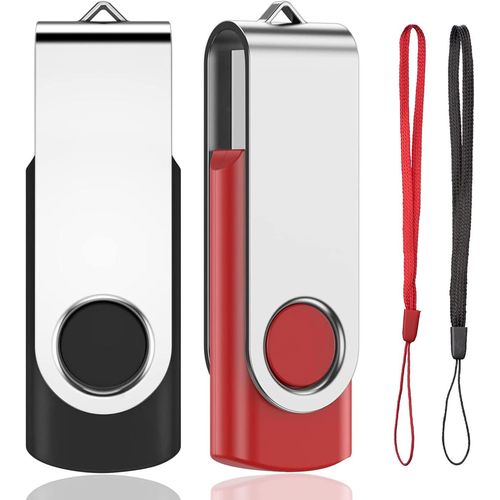 Cle USB 2GB Lot 2 Clé USB 2.0 Flash Drive Mémoire Stick Stockage Rotation Disque Pendrive pour Ordinateur Portable/PC/Voiture (Noir & Rouge).[Y446]