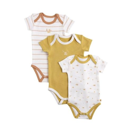 Bodies Bébé Manches Courtes En Coton Lot De 3 - Botanica Jaune/Blanc