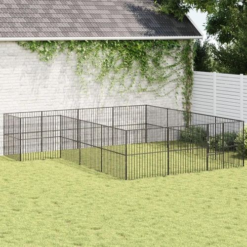 Vidaxl Parc Pour Chien 16 Panneaux Noir Acier Galvanisé