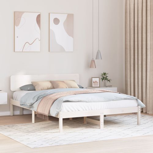 Vidaxl Cadre De Lit Avec Tête De Lit Blanc 150x200 Cm Bois De Pin Massif