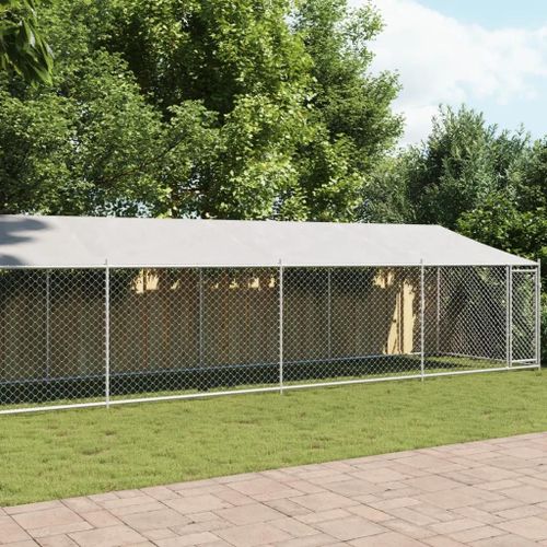 Vidaxl Cage Pour Chien Avec Toit Et Porte Gris 12x2x2m Acier Galvanisé