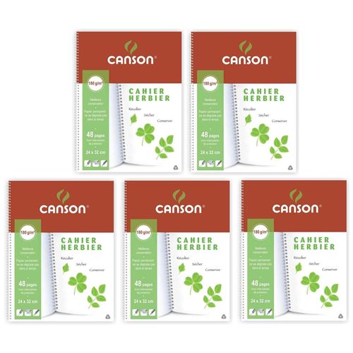 Canson Lot De 5 Cahiers Herbier 240 X 320 Mm 48 Pages 180g Avec Intercalaires De Séchage Protection