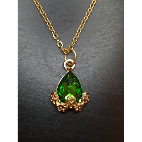 Collier "Diamant" Vert Chaîne En Acier Inoxydable.