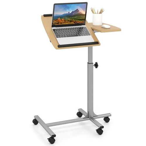 Costway Table De Lit Portable Pivotante 60x40x71-91,5cm Hauteur Réglable - Support De Souris Plateau Inclinable 45° Naturel