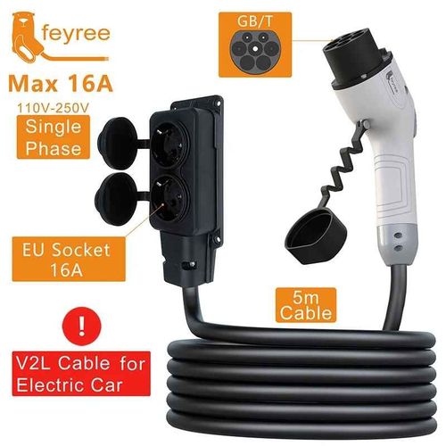 Fey123-Prise De Décharge De Câble V2l,Chargeur Ev,Gbt Rette,Câble De Charge 16a,Adaptateur Ue,Centrale Électrique Extérieure,Voiture Électrique,5m