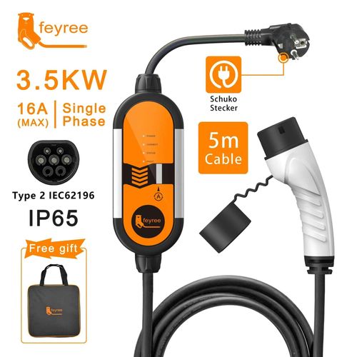 Fey123 Vope2-Chargeur Ev Portable Pour Voiture Électrique,Câble De Charge Evse,Prise Schuko,Courant Réglable,3,5 Kw,16a,1phase,5m - Type Type2 16a 3.5kw