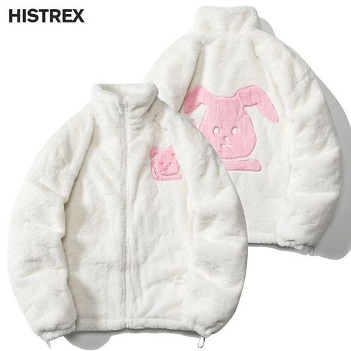 Histrex -Parkas Veste En Fourrure De Lapin Pour Hommes,Manteau Moelleux Hip Hop,Pardessus En Polaire D'hiver,Streetwear Harajuku,Vêtements Coréens Y2k