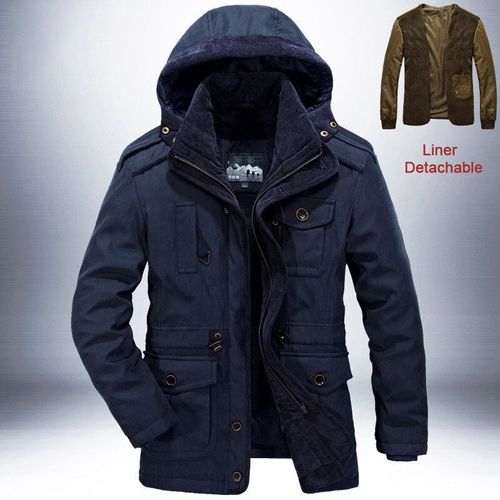 Parkas D'extérieur Coupe-Vent Veste D'hiver Hommes Épais Chaud Hommes Parkas Qualité Cachemire Doublure Détachable 2 En 1 Poche Manteaux