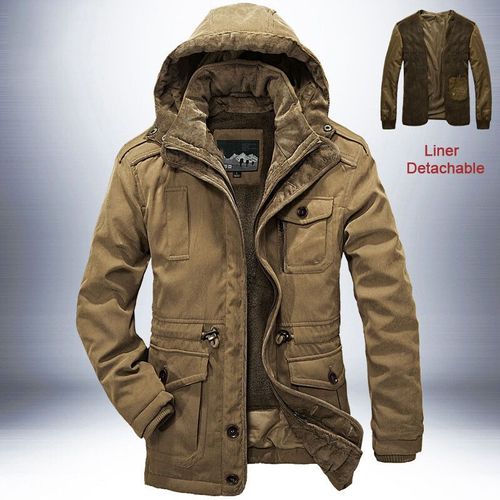 Parkas D'extérieur Coupe-Vent Veste D'hiver Hommes Épais Chaud Hommes Parkas Qualité Cachemire Doublure Détachable 2 En 1 Poche Manteaux