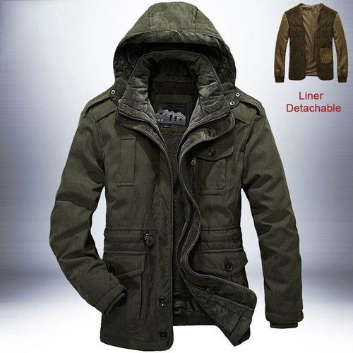Parkas D'extérieur Coupe-Vent Veste D'hiver Hommes Épais Chaud Hommes Parkas Qualité Cachemire Doublure Détachable 2 En 1 Poche Manteaux