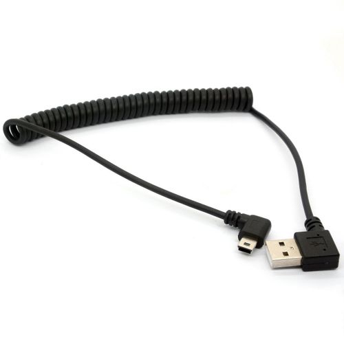 KAL-Mini câble USB spiralé à ressort à 90 degrés USB 2.0 vers mini câble USB, chargement à angle droit et adaptateur mini USB Sygn