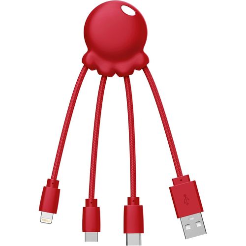 Kal-Octopus - Câble Multi Usb 4 En 1 En Forme De Pieuvre - Chargeur Universel En Plastique Recyclé - Prise Usb-C, Lightning, Usb-A, Micro Usb Pour Smartphone - Rouge