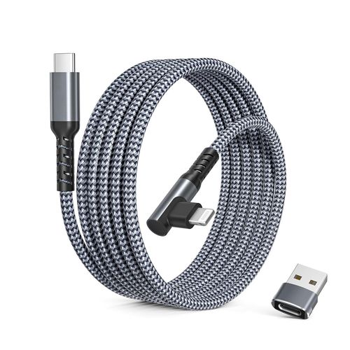 KAL-pour iPhone 14 13 Câble USB C vers Lightning à 90° Avec Adaptateur USB A,2M Cordon de Charge Rapide avec Technologie pour Apple 12 11 Max Plus XS XR X 8 7 6 SE et iPad 8e et 9e Génération
