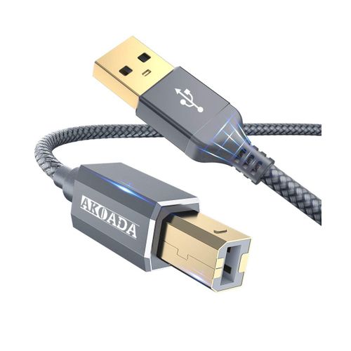 KAL-Câble d'imprimante USB 6 m - Câble scanner USB A vers USB B 2.0 - Pour imprimante HP, Canon, Dell, Epson, Lexmark, Xerox, Brother etc - Gris