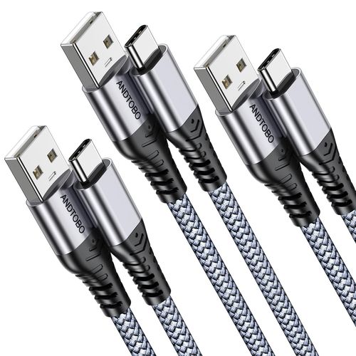 KAL-Câble USB A vers USB C 3.1A, [2M, Lot de 3] Câble USB C Charge Rapide, Cable USB Type C Cordon Chargeur Tressé Pour iPhone16 Plus Pro Max/iPhone15, Samsung Galaxy S20 S10 S9 S8, Google Pixel 2 XL