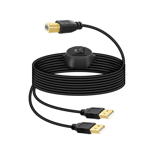 KAL-4,5m Câble usb pour Imprimante, 2 Câbles USB-A à USB-B pour Imprimante avec Bouton Bascule, 2 En 1 Sortie Partagée pour Imprimante, Scanner