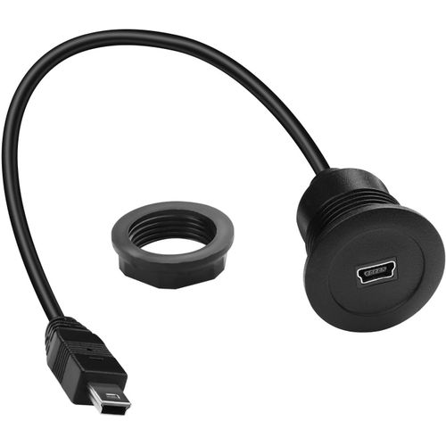KAL-Mini USB intégré - Câble court - Adaptateur Mini USB mâle vers femelle - Montage fixe - Connexion de données 480 Mbps 5 V 2 A - Installation pour voiture, RV, bateau, tableau de bord et