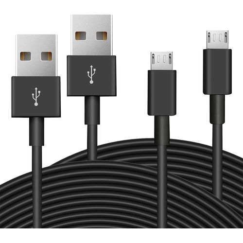 KAL-Lot de 2 câbles d'extension d'alimentation de 5 m pour caméras IP sans fil, câble de chargement et de synchronisation de données USB A vers Micro USB pour caméras sans fil et plus (noir)