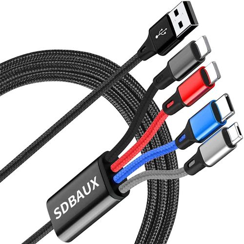 Kal-3a/1.2m Câble Multi Usb, 4 En 1 Multi Chargeur Usb Câble De Chargement En Nylon Tressé Avec Micro Usb, Type C 2 Ip Connecteurs De Port Pour Tablettes Ip Samsung Galaxy Huawei Lg Kindle Ps5