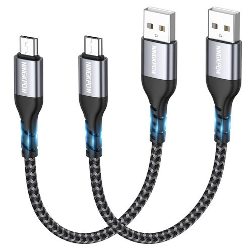 Kal-Câble Micro Usb Court [50cm/Lot De 2] Nylon Tressé Chargeur Micro Usb 3a Charge Rapide Et Synchro Pour Android Samsung Galaxy S7 S6 Edge J7 J5 J3, Redmi Note 5, Wiko, Huawei, Lg, Kindle, Ps4