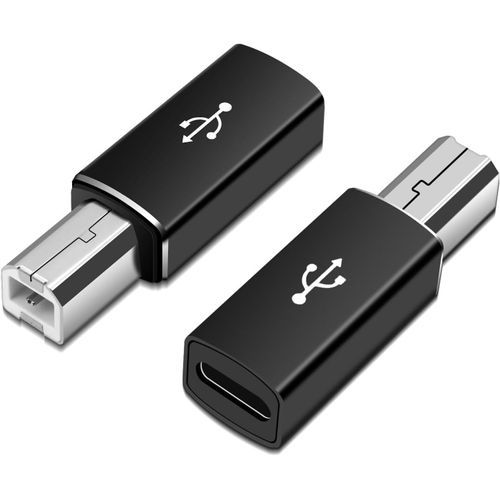 Kal-Lot De 2 Câbles D'imprimante Usb B Vers Usb-C, Adaptateur De Câble Scanner, Convertisseur Pour Imprimante Midi, E-Piano - Tambour Électronique (Noir)