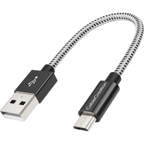 Kal-15cm Câble Micro Usb, Câble Court Tressé Usb A Mâle Vers Micro B Mâle, Charge Rapide, Compatible Avec Batterie Externe, Smartphone D`Android, Kindles, Drone Etc, 0.5pied, Noir Et Blanc-Kalanka