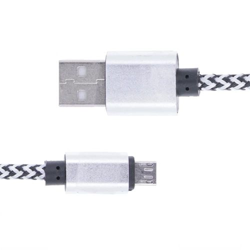 KAL-Câble adaptateur USB mâle vers micro USB mâle tressé en maille renforcée noir - blanc 2M anti-enchevêtrement