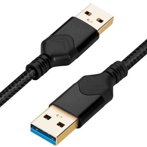 KAL-Câble USB 3.0 mâle vers mâle, câble de données haute vitesse USB A vers USB A compatible avec disque dur/refroidisseur d'ordinateur portable/décodeur/lecteur DVD/TV/appareil photo (1,5M, Noir)
