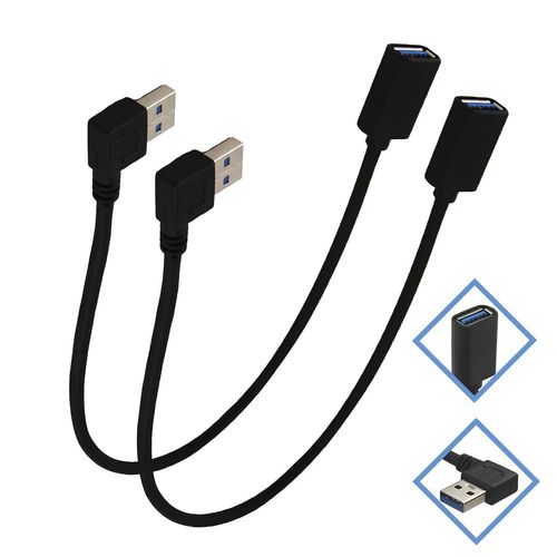 KAL-2 Pièces Câble Rallonge USB 3.0, Cable USB Male Femelle 30 cm, Rallonge Cabl US B Courte, Prise Coudée à 90 Degrés, Adaptateur USB A Mâle Coudé 3.0, Design Compact pour PC, Ordinateur Portable, T