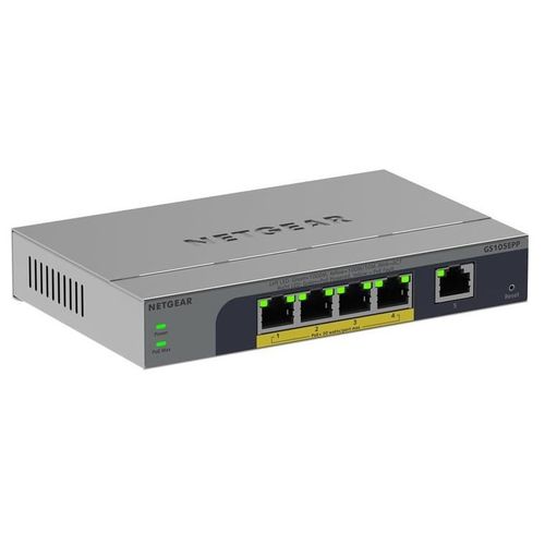 NETGEAR Easy Smart GS105EPP - Commutateur - high-power - C3 - intelligent - 1 x 10/100/1000 + 4 x 10/100/1000 (PoE+) - de bureau, fixation murale - PoE+ (120 W)